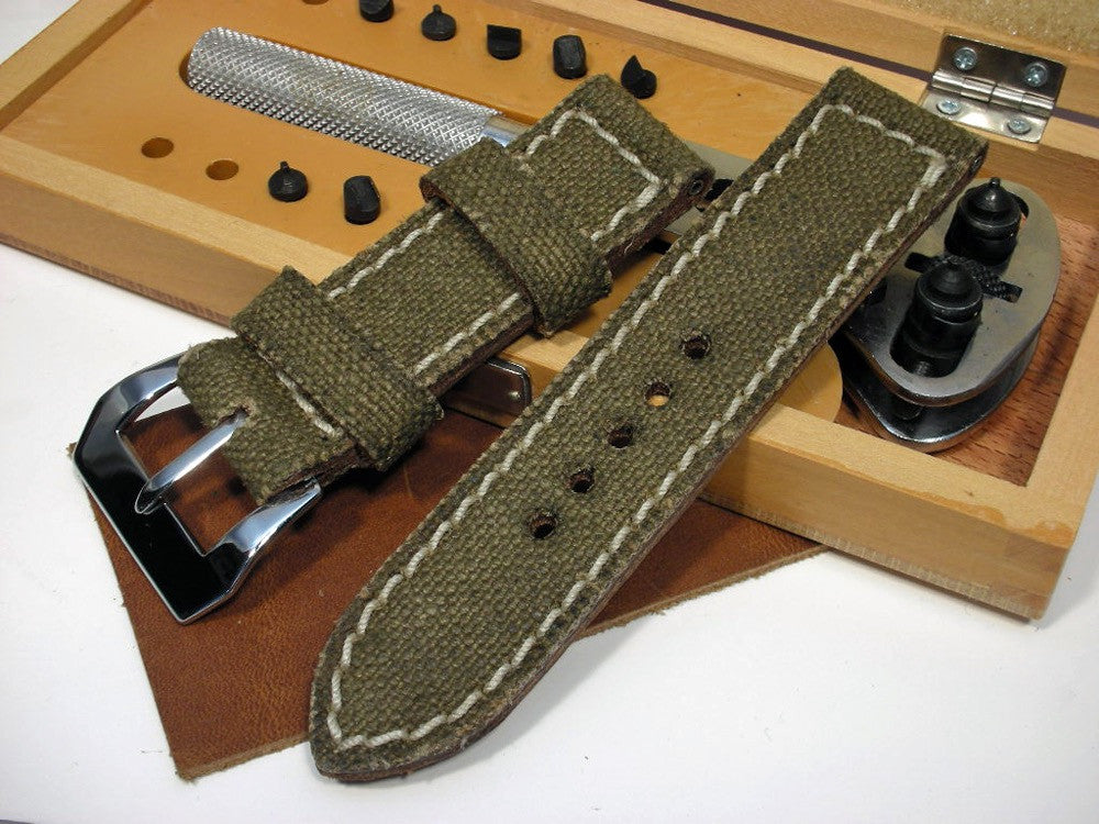 French Canvas handbuilt custom watch strap on Panerai Luminor