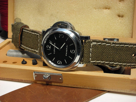 French Canvas handbuilt custom watch strap on Panerai Luminor