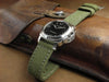 Rolled American Canvas handcrafted watch band with Mil-Spec green stitching