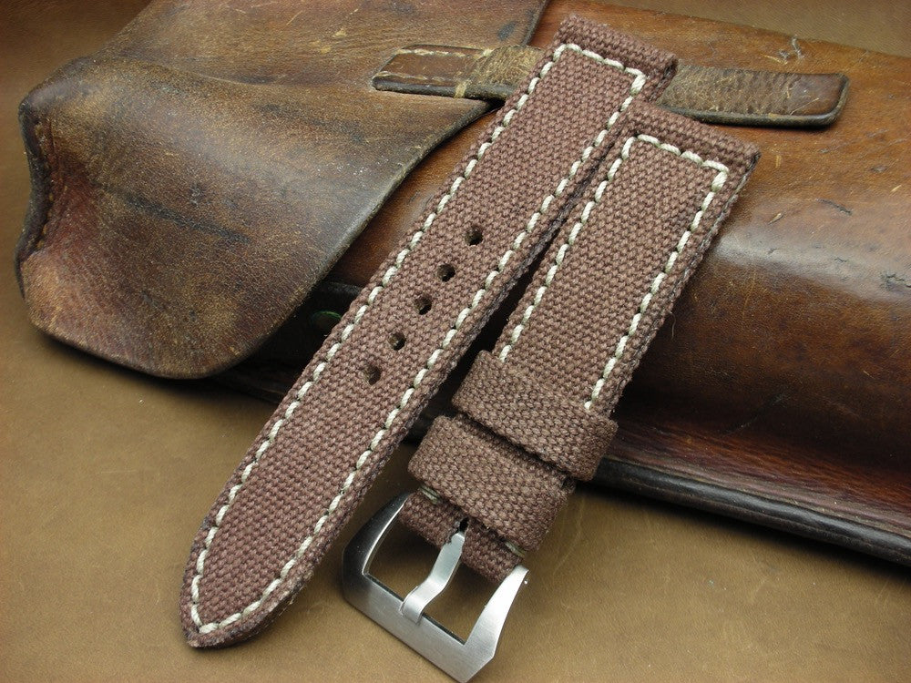 Rolled Brown Canvas custom watch strap on Panerai
