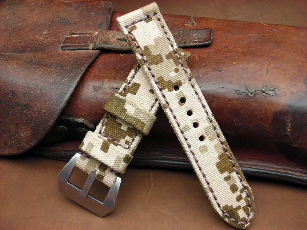 Rolled Digi-Camo handmade canvas watch strap on PAM112 Luminor