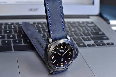 Crazy Navy Leather Watch Band