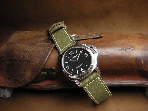 American Canvas handmade leather backed watch strap on Panerai Luminor