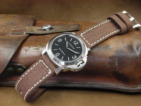 Rolled Brown Canvas custom watch strap on Panerai
