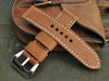Wicket custom leather watch strap with tan stitching